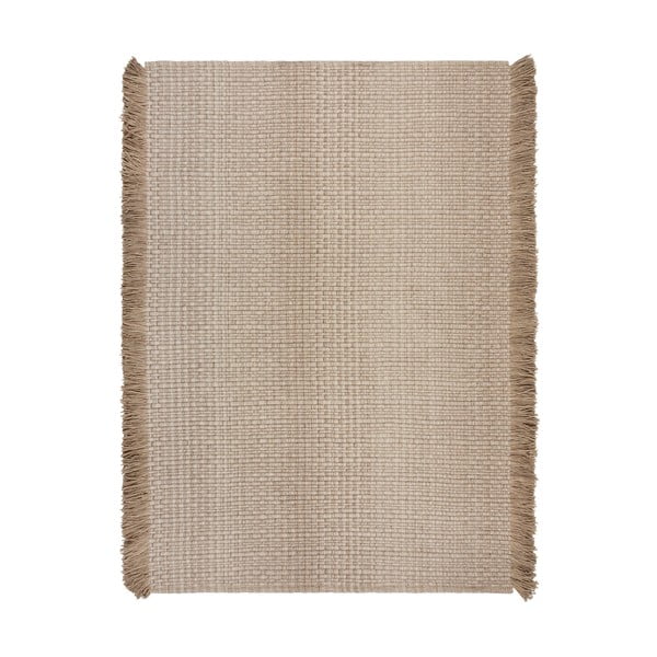 Bež ručno rađen tepih od mješavine vune 120x170 cm Rene Fringed Ribbed – Flair Rugs
