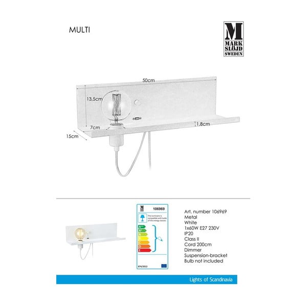 Bijela zidna svjetiljka s USB priključkom za punjenje Markslöjd Multi-image-2