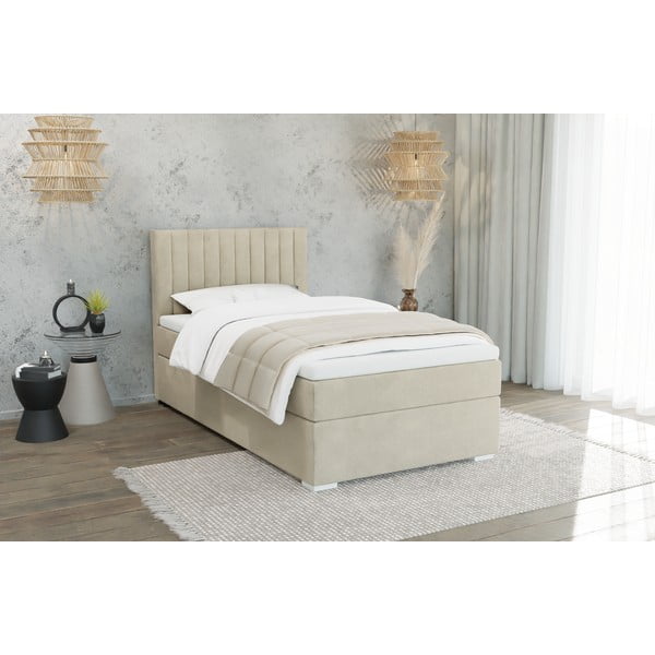 Bež tapecirani krevet s prostorom za pohranu s podnicom 100x200 cm Bunny – Ropez-image-1