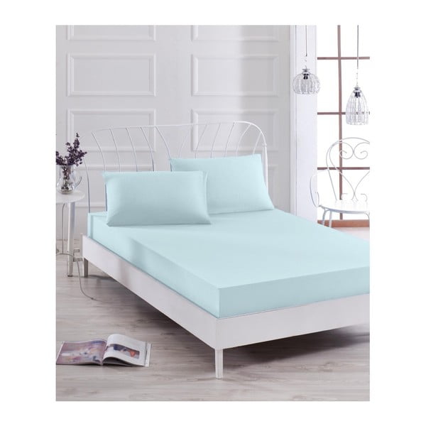 Set svijetloplave elastične plahte i jastučnice za krevet za jednu osobu Basso Azul, 100 x 200 cm