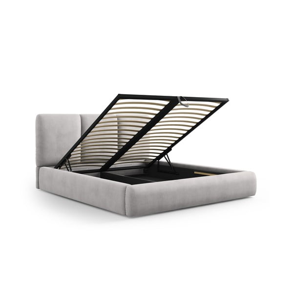 Svijetlo sivi tapecirani bračni krevet s prostorom za pohranu s podnicom 160x200 cm Brody – Mazzini Beds-image-3