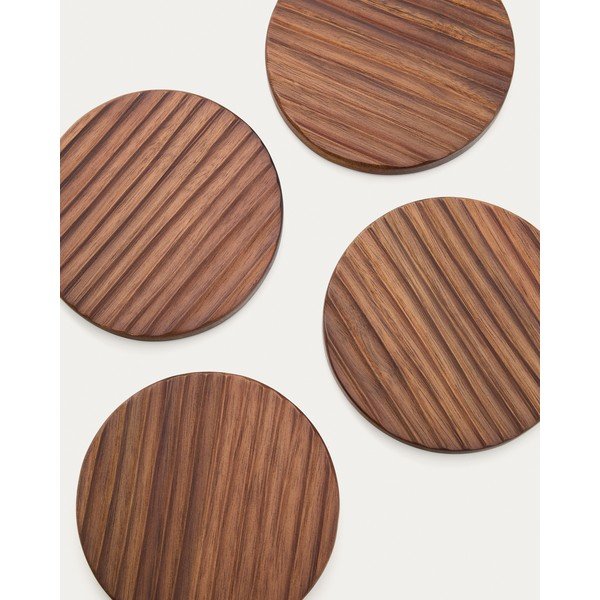 Drveni podmetači za čaše u setu 4 kom u tamnoj prirodnoj boji Rommu – Kave Home-image-4
