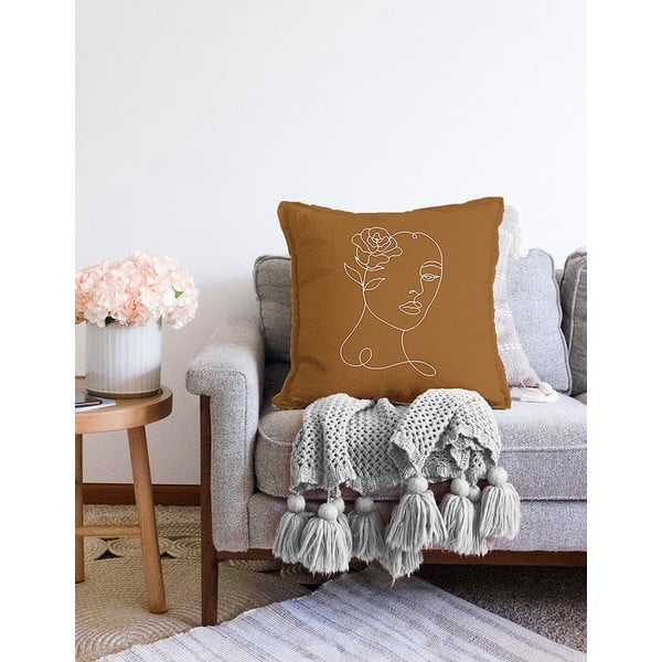 Narančasto-smeđa jastučnica s udjelom pamuka Minimalist Cushion Covers chenille, 55 x 55 cm-image-2