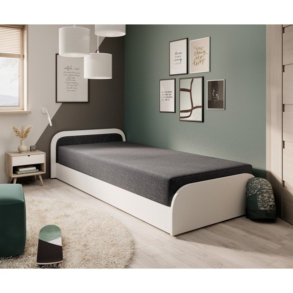 Bijeli/tamno sivi tapecirani/od iverice krevet s prostorom za odlaganje s madracem 80x190 cm Parys – ELTAP-image-2