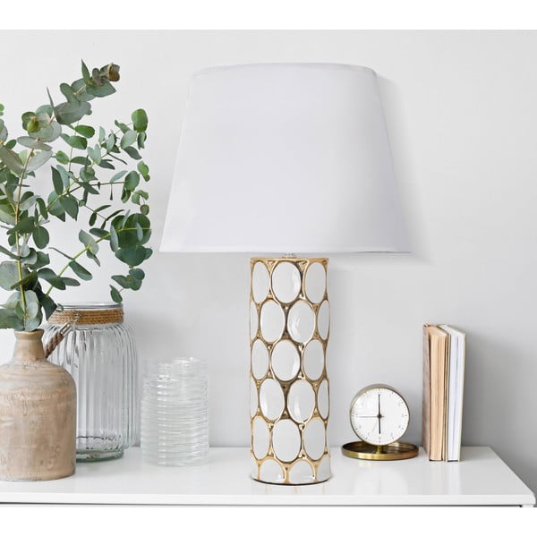Bijela/u zlatnoj boji stolna lampa keramička s tekstilnim sjenilom (visina 56 cm) Glam Carv – Mauro Ferretti-image-1
