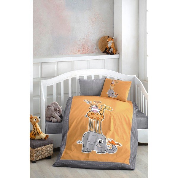 Pamučna dječja posteljina za dječji krevetić s uključenom plahtom/4-dijelna 100x150 cm Orange Animal – Mila Home-image-1