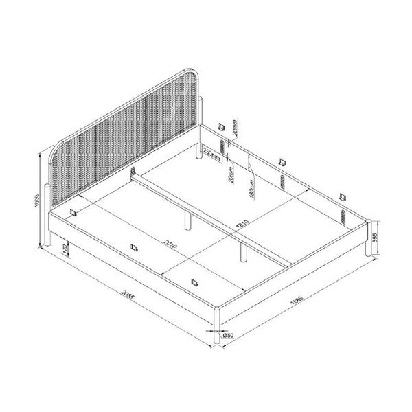 Bračni krevet od punog hrasta bez podnice 180x200 cm u prirodnoj boji Olive Rotan – Vipack-image-3