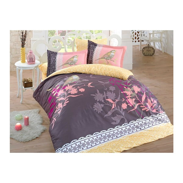Pamučne satenske posteljine s plahtama za bračni krevet Emilia, 200 x 220 cm