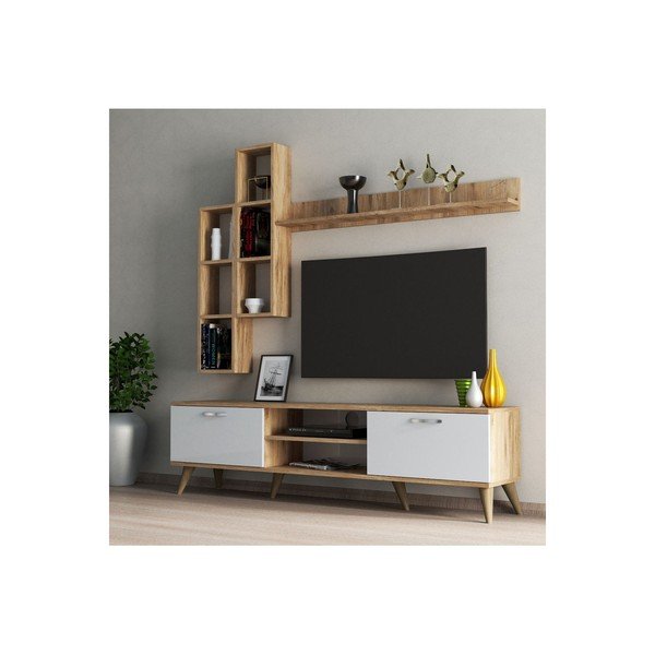 Bijelo/natur TV stol u dekoru borovine 180x48 cm Veronica - Kalune Design-image-1