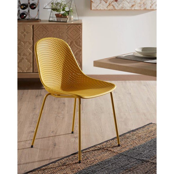 Žuta  metalna vrtna stolica Quinby – Kave Home-image-1