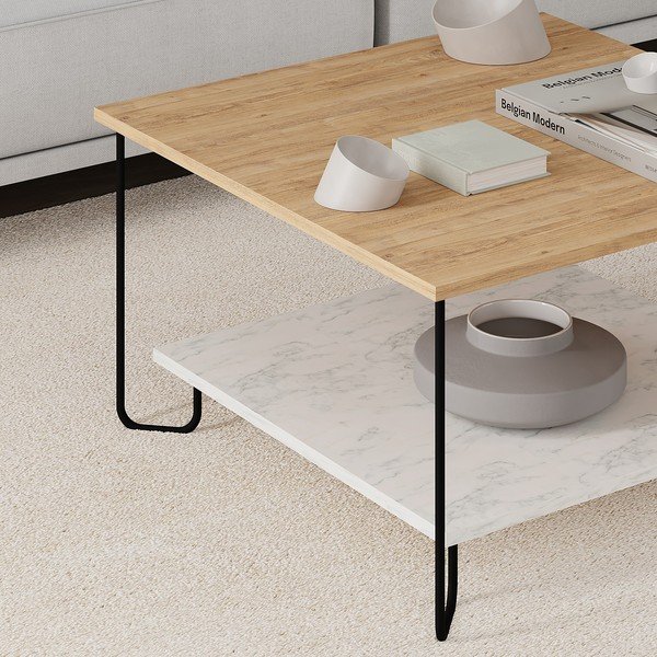 Bijeli/u prirodnoj boji stolić za kavu s pločom stola u dekoru hrasta 80x80 cm Tonka – Marckeric-image-2