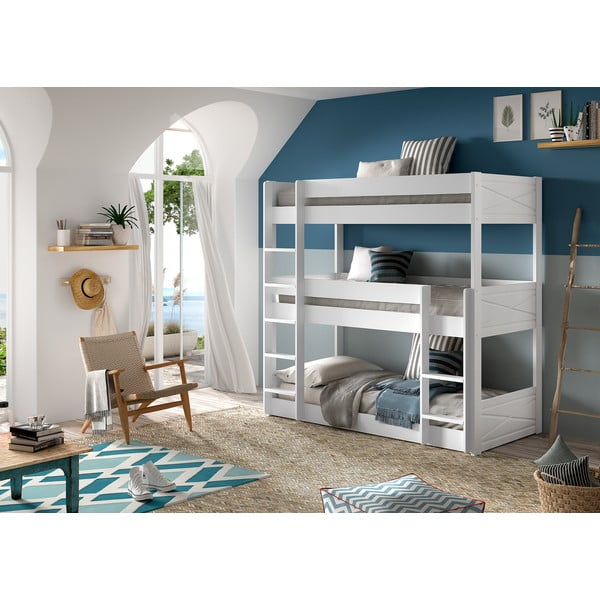 Bijeli dječji krevet od masivnog bora na kat 90x200 cm Scott – Vipack-image-1