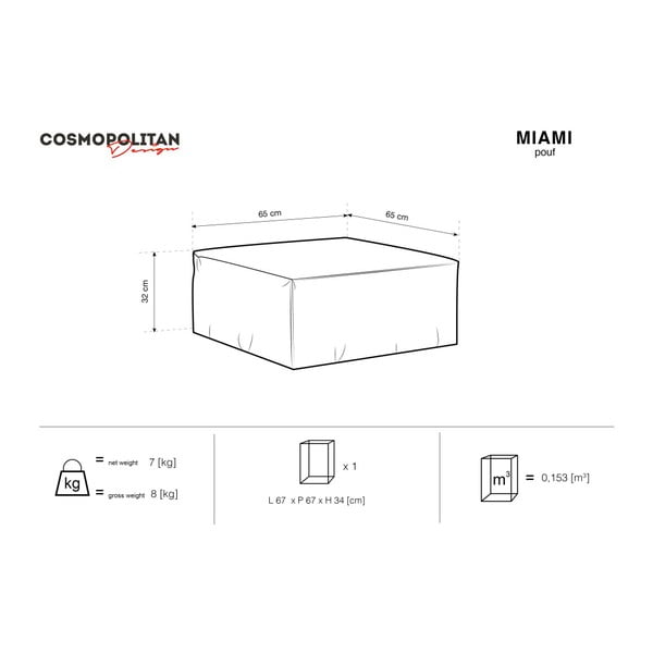 Tamnosivi tabure Cosmopolitan Design Miami, 65 x 65 cm-image-4