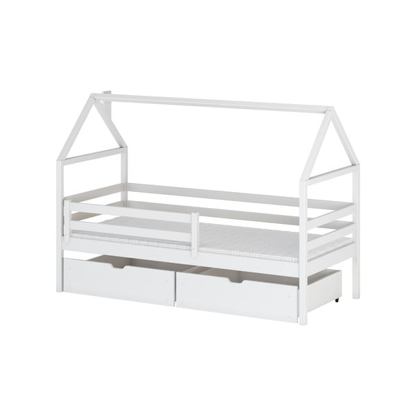Bijeli mali dječji krevet od borovine s prostorom za pohranu 90x200 cm Aron - Lano Meble