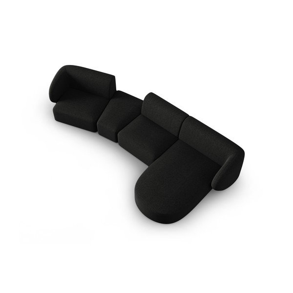 Crna kutna garnitura od šenila (s desnim kutom/s ležaljkom) Paolo – Milo Casa-image-1