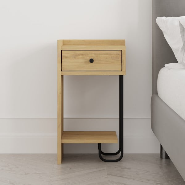 Noćni ormarić u dekoru hrasta s policama u prirodnoj boji Mercure – Marckeric-image-1