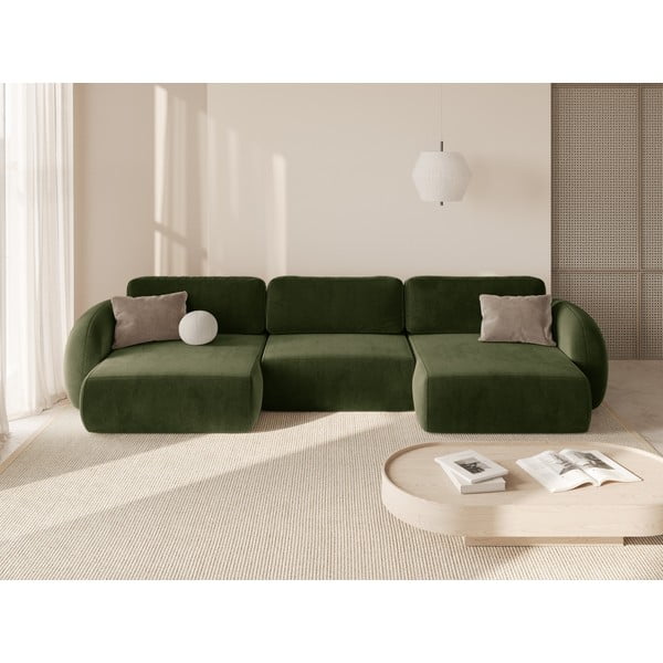 Zelena baršunasti sklopiva/s prostorom za odlaganje kutna garnitura (u obliku slova "U") Tonale – Cosmopolitan Design-image-1