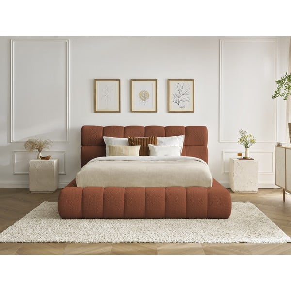 Narančasti tapecirani bračni krevet s prostorom za odlaganje s podnicom 180x200 cm Mont Blanc – Bobochic Paris-image-1