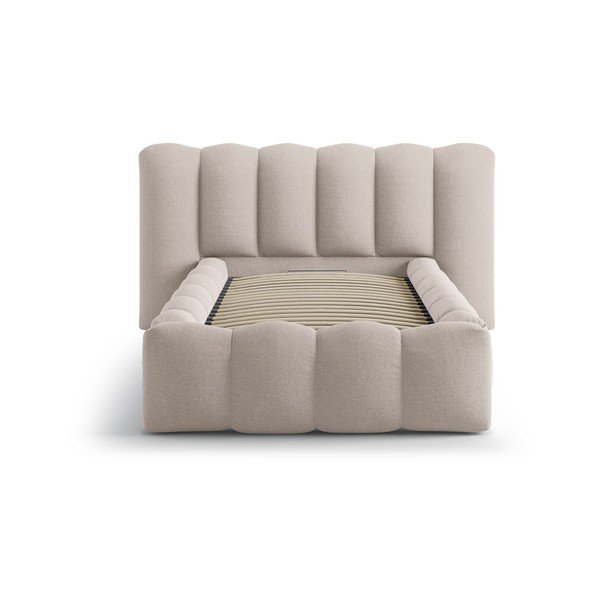 Svjetlo smeđi tapecirani krevet s prostorom za odlaganje s podnicom 90x200 cm Lupine – Micadoni -image-3