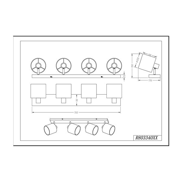 Bijela stropna svjetiljka za 4 Trio Spot Tommy žarulje, širine 70 cm-image-2