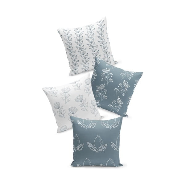 Set od 4 bijelo-plave jastučnice Kate Louise Flowers, 45 x 45 cm