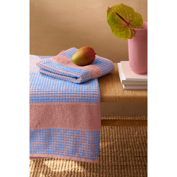 Plavi/ružičasti ručnik od organskog pamuka od frotira 70x140 cm Check – JUNA-image-1