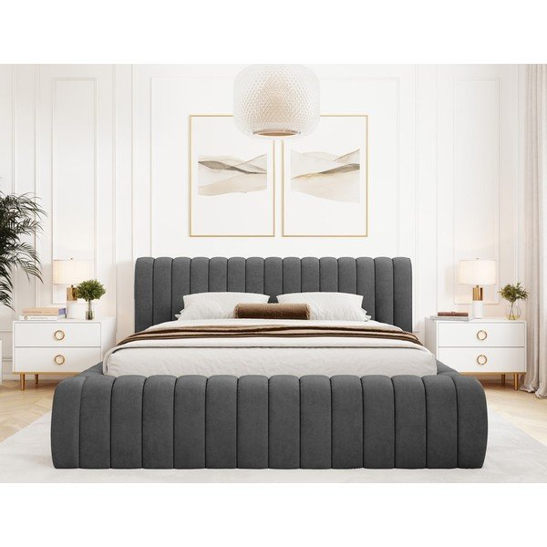 Tamno sivi tapecirani bračni krevet s prostorom za odlaganje s podnicom 140x200 cm Carilla – ELTAP-image-3