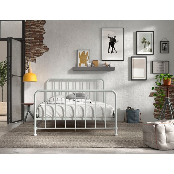 Bijeli metalni bračni krevet s podnicom 140x200 cm BRONXX – Vipack-image-3