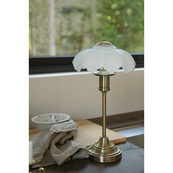 Bijela/mjedena staklena stolna lampa s mogućnosti zatamnjivanja/prijenosna (visina 35 cm) Kurage – Markslöjd-image-1
