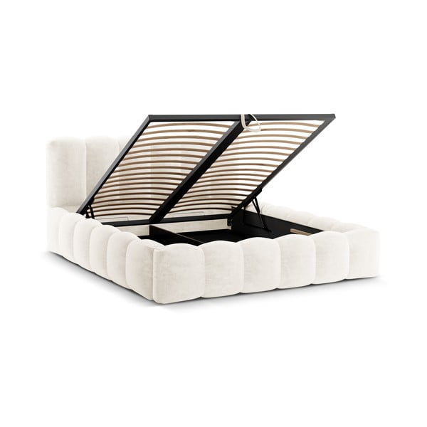 Krem tapecirani bračni krevet s prostorom za pohranu s podnicom 160x200 cm Lupine – Micadoni Home-image-2