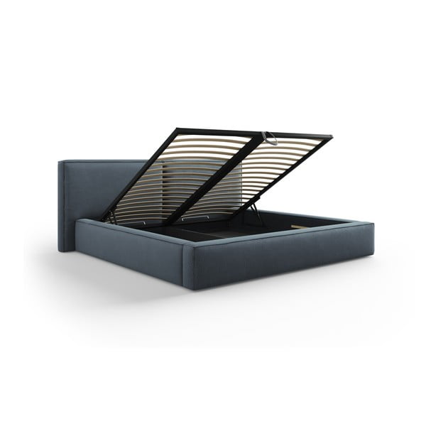Tamno plavi tapecirani bračni krevet s prostorom za pohranu s podnicom 200x200 cm Arendal – Cosmopolitan Design-image-3
