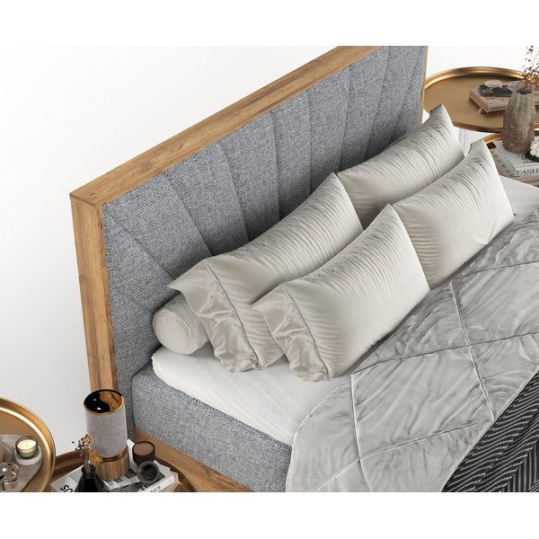 Sivi/u prirodnoj boji boxspring krevet s prostorom za pohranu 160x200 cm Asahi – Maison de Rêve-image-1