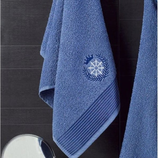 Plavi pamučan kupaonski ogrtač i ručnik u setu S/M – Mila Home-image-2