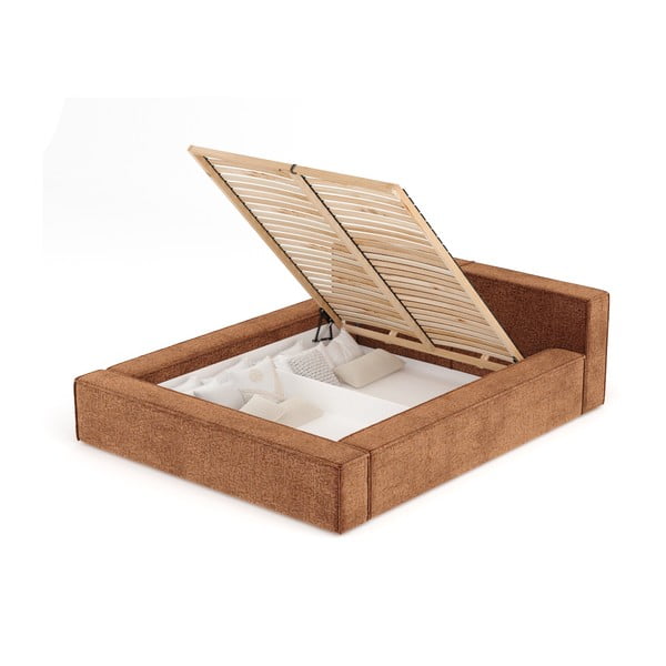 Narančasti tapecirani bračni krevet s prostorom za odlaganje s podnicom 180x200 cm Voliera – Maison de Rêve-image-2