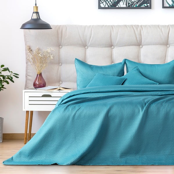 Tirkizni prekrivač za bračni krevet DecoKing Carmen, 240 x 220 cm