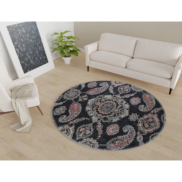 Crni perivi okrugli tepih ø 100 cm – Vitaus-image-1