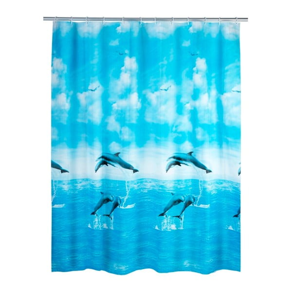 Plava zavjesa za tuš ili kadu Wenko Dolphin, 180 x 200 cm