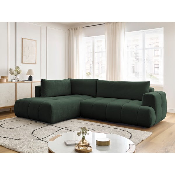 Zelena sklopiva/s prostorom za odlaganje kutna garnitura (s lijevim kutom/u obliku slova L) Fuji – Bobochic Paris-image-1