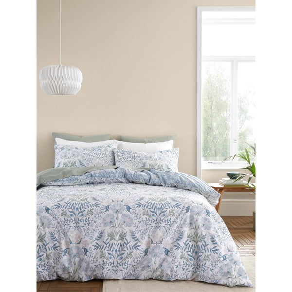 Bijela/plava pamučna posteljina za bračni krevet 200x200 cm Hedgegrow Hopper – Bianca