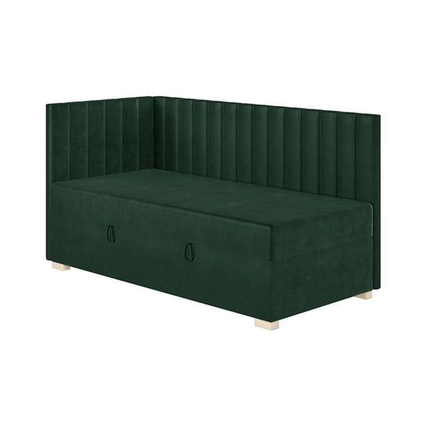 Tamno zeleni kutni dječji krevet s prostorom za pohranu s madracem 90x200 cm Snugi – Ghado-image-3