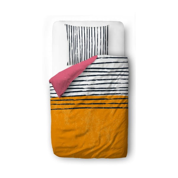 Posteljina za krevet za jednu osobu od pamučnog satena 140x200 cm Black Stripes in Colors – Butter Kings