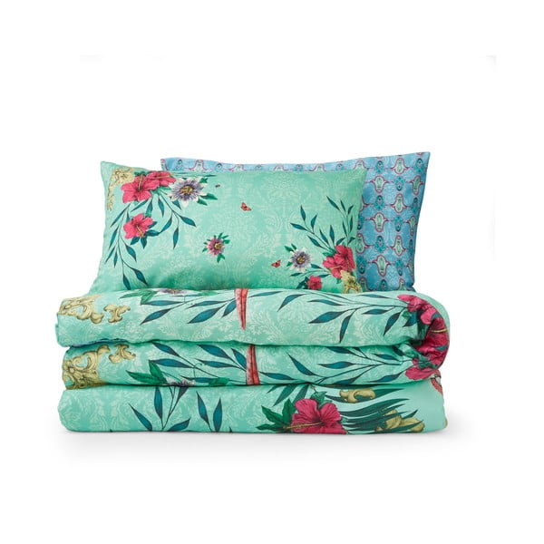 Zelena/plava posteljina za bračni krevet/za produženi krevet od pamučnog satena 230x220 cm Paradise Parrot – Matthew Williamson