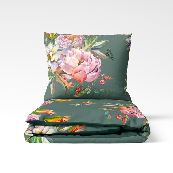 Tamnozelena posteljina od pamučnoga satena za bračni krevet Bonami Selection Floret, 200 x 220 cm-image-2