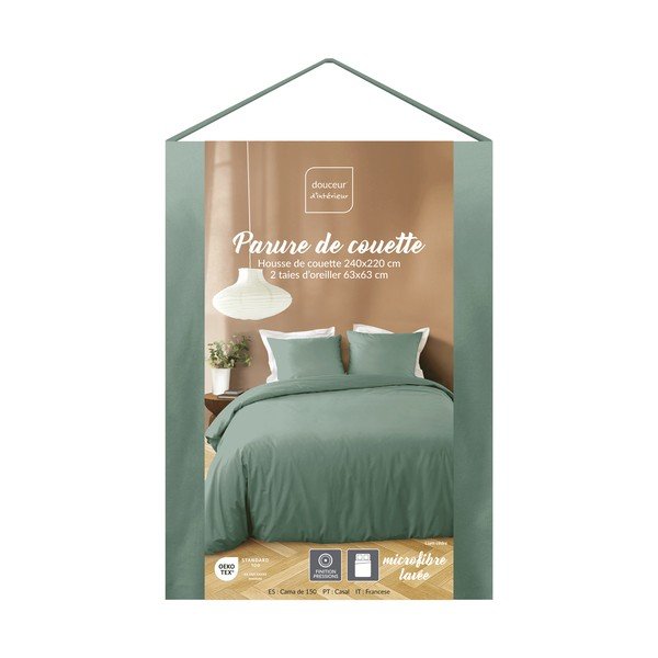 Zelena 3-dijelna posteljina za bračni krevet/za produženi krevet od mikrovlakana 240x220 cm Liam – douceur d'intérieur-image-1