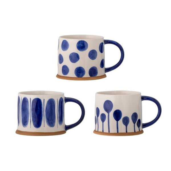 Bijele/plave šalice u setu 3 kom od kamenine 450 ml Linora – Bloomingville