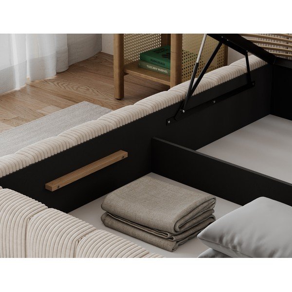 Bež tapecirani krevet s prostorom za odlaganje s podnicom 90x200 cm Lamica – ELTAP-image-4