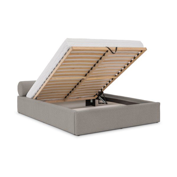 Svijetlo sivi tapecirani bračni krevet s prostorom za odlaganje s podnicom 160x200 cm Cille – Ropez-image-2