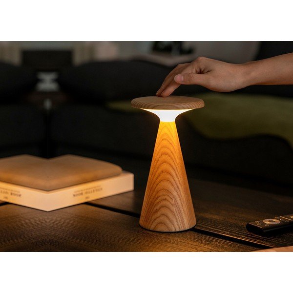 LED stolna lampa u prirodnoj boji s drvenim sjenilom (visina 21 cm) Sylva – Gingko-image-2