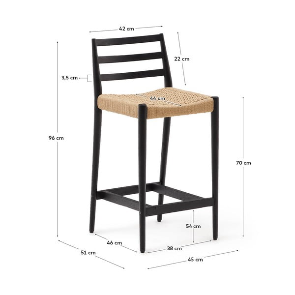 Crna/u prirodnoj boji barska stolica od punog hrasta (visine sjedala 70 cm) Analy – Kave Home-image-4