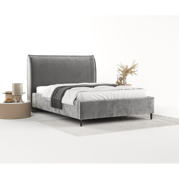 Sivi tapecirani bračni krevet s prostorom za pohranu s podnicom 180x200 cm Shell – Maison de Rêve-image-2